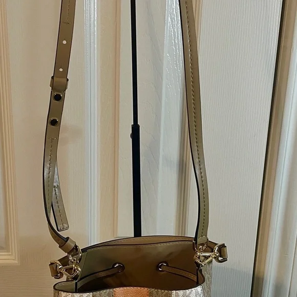 Michael Kors Beige, Peach & Brown Logo-Print Bucket Shoulder Bag - Picture 2 of 8